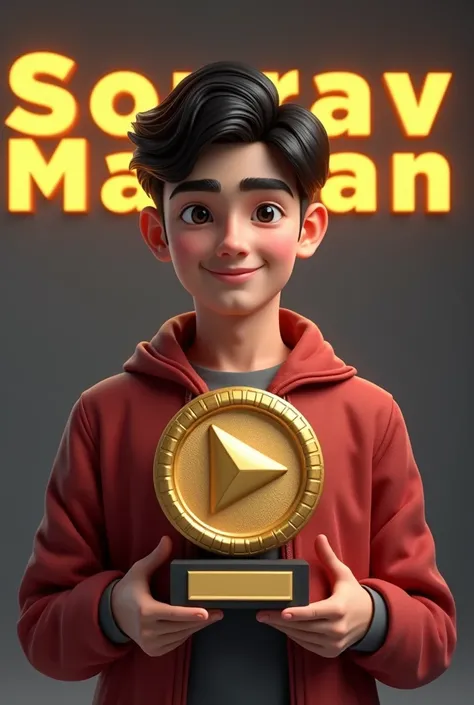 A brunette boy with youtube gold play button and background has name of sourav mardan 