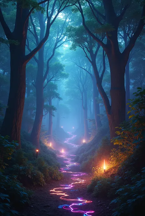 A forest of nights with colored lights 