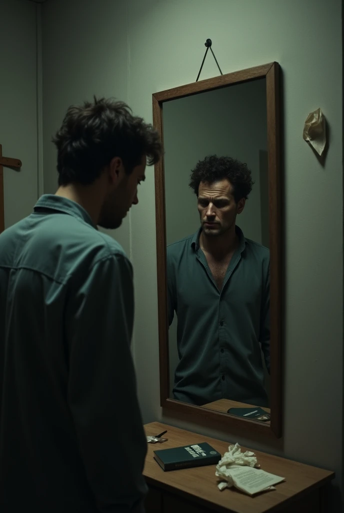 2 ugly lonely depressed guy in search of love facing in the mirror  with deep bite problem