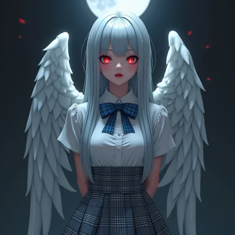 (The perfect solution, absurdes, Dynamic Lighting, High Resolution, masterpiece, Highest quality), Black background, ((moonlight)),, 1 girl, Silver Hair, Shiny Hair, very Long Hair, Dull bangs, Very red lips, Looking at the audience, Iconic eyes, (((Half-c...