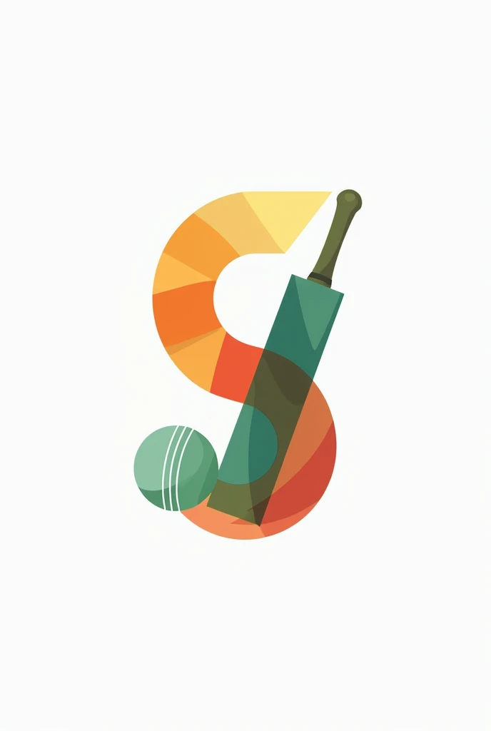 Logo Idea 4:Create a flat vector, illustrative-style abstract concept logo design for a cricket academy named Shadab Khan Cricket Academy, using overlapping shapes of a cricket ball and bat that form an abstract S. This approach merges the elements while m...