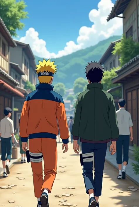 Naruto uzumaki walk in village with sasuke 