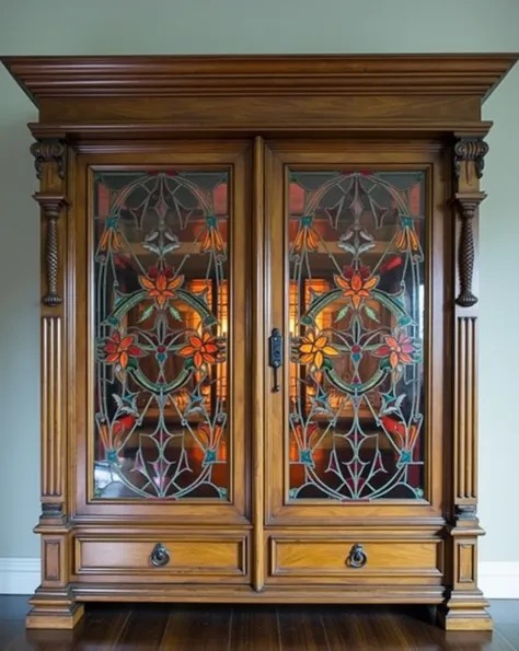 Sideboard with stained glass 