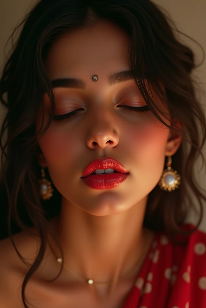 indian girl selfie eyes closed, kissing viewer, pout, big soft juicy lips, smooch pout
