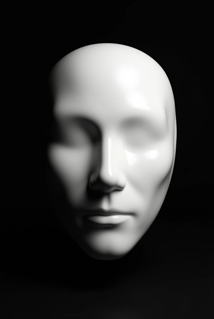 Make an image where you see a plain white mask without any expression, on a black background and the mask is facing forward 