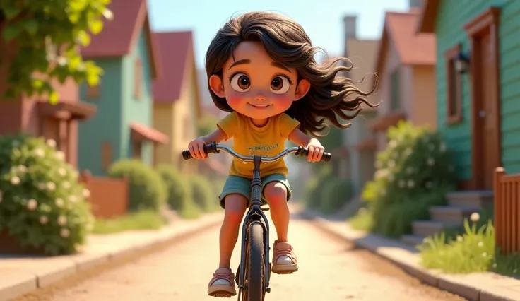 girl riding a bicycle, Pixar 3D