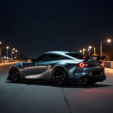 mazda rx7 gray color, rear side, at night, ultra hd quality, parking, custom car, black rim