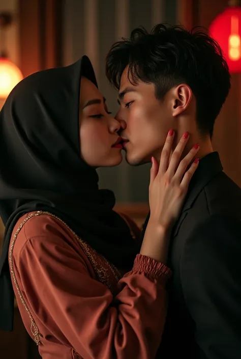 Hijab girl French Kiss Chinese guy 