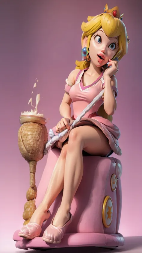 princess peach with blonde hair, sitting on her throne with her feet raised forward moving quickly and hypnotically making you c...