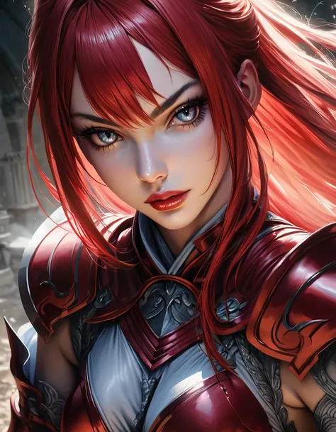 erza scarlet from fairy tail, detailed portrait, realistic, photorealistic, 8k, high resolution, hyper detailed, extremely reali...