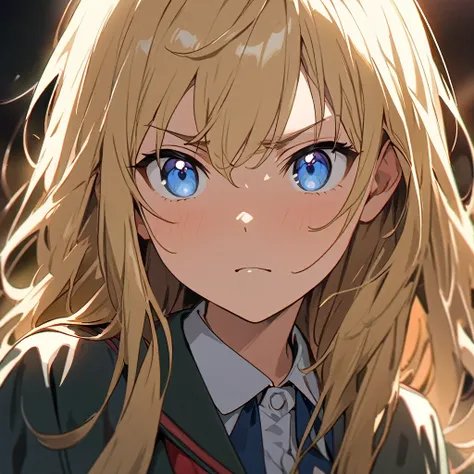 (masterpiece:1.2)、(anime)、cute、Blonde、Got it、Whole body image、Expression of light、Beautiful artwork、Detailed Description、Close-up high resolution, Anatomically correct, Highest quality, solo, 、155 cm、45 km、Hair down to shoulders、Gaze, high school girl、unif...