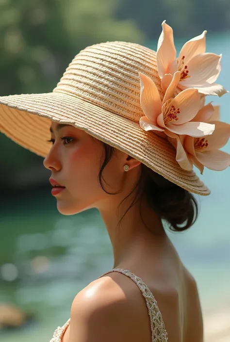 Orchid flower shaped weaving hat design for use outer lines sewing ideas 
