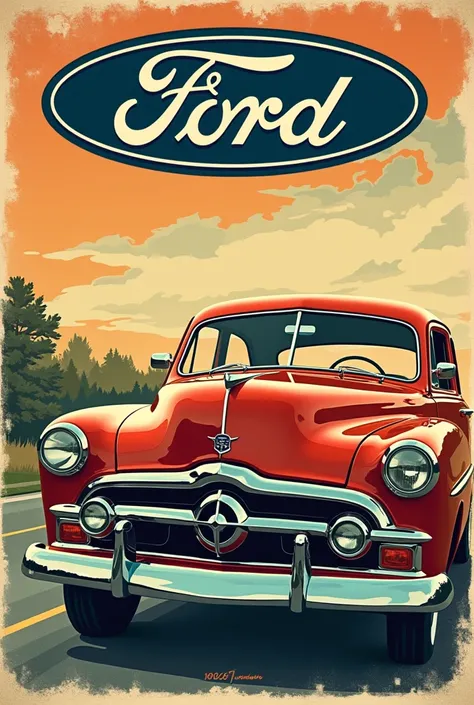 
Vintage poster with a retro touch of the Ford brand from the 50s, tabloid size 