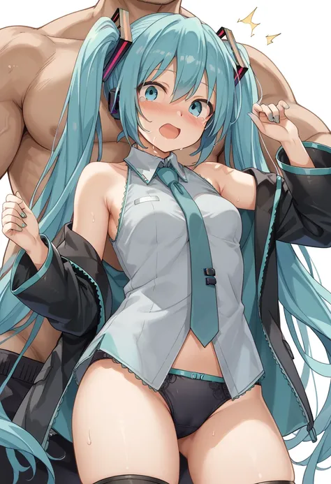 （（she、(Head out of frame_((fat))_male)。She is fucked in random positions and is crying with her eyes wide open, shocked and broken.）、broken、Dirty、dirty、room、ベッドのsuperior):1.3,(sheHatsune Miku、(Clothes、Black underwear))1.2、(Highest quality、masterpiece、detai...