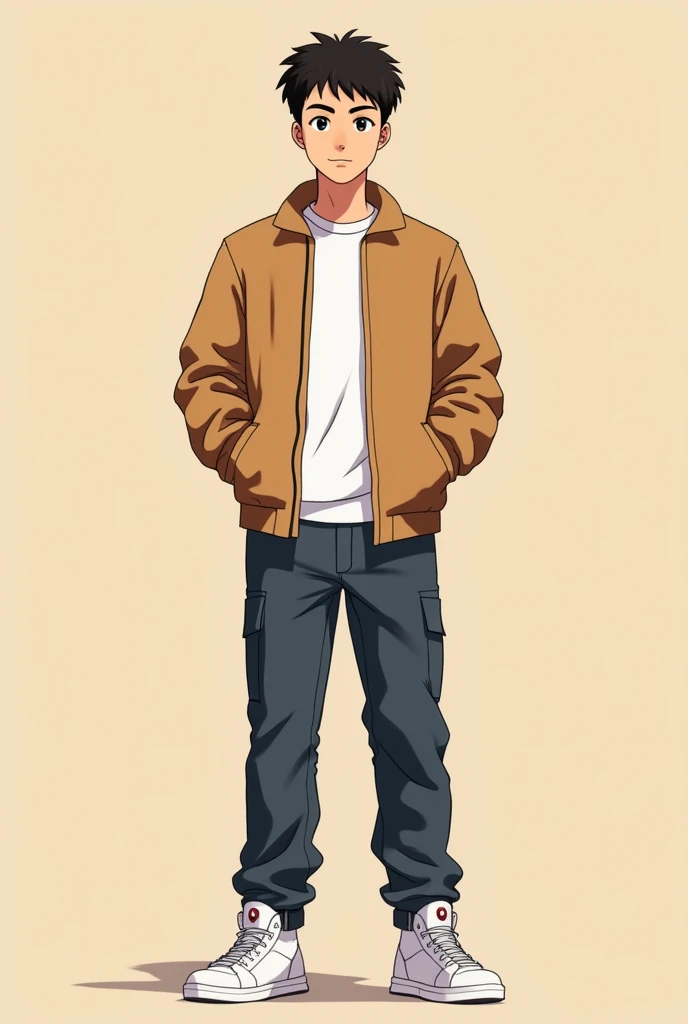 ，Mixed，Street,age2,Anime style,Anime man,full-body shot,Solid color background,front Photo