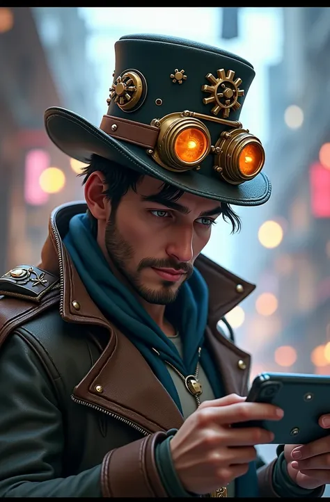 Image for Twitch, man playing Free Fire with a steampunk hat