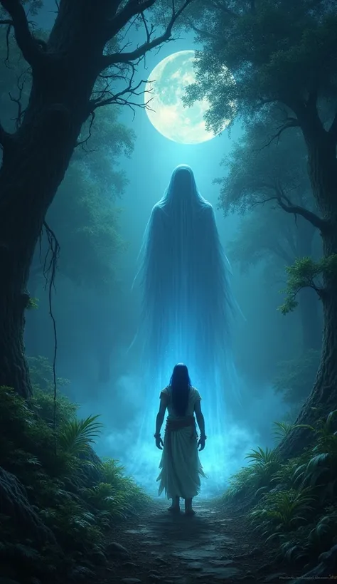 Betal disappearing into the darkness**: A scene where Betal vanishes into the shadows, with his faint glow fading away, leaving Vikramaditya alone in the moonlit forest.