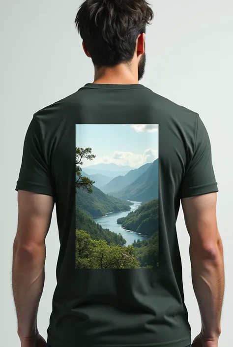 cree moi un tee shirt avec dans le dos un paysage a travers une fenetre


