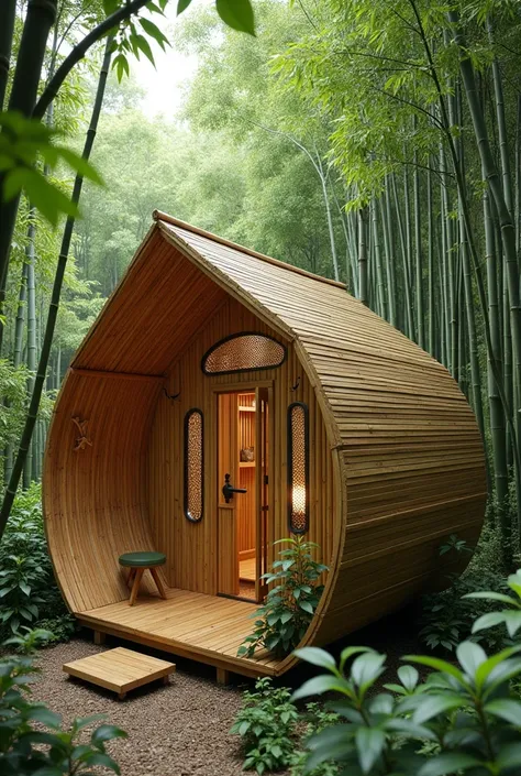 Bamboo tiny house with many side
