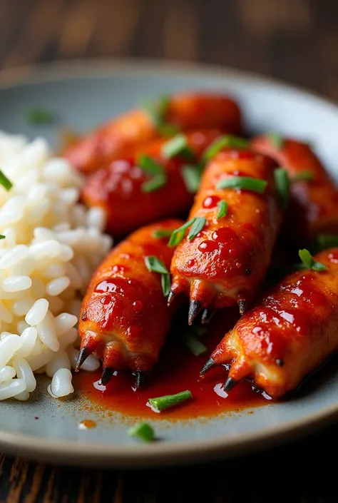 Spicy chicken claws with a round rices