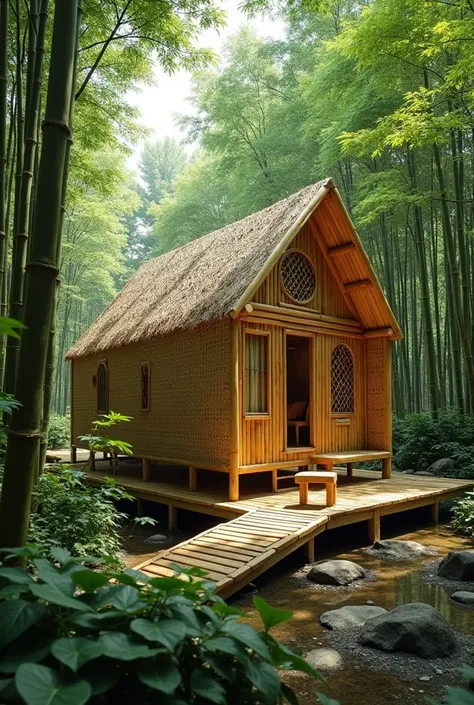 Bamboo tiny house with many side
