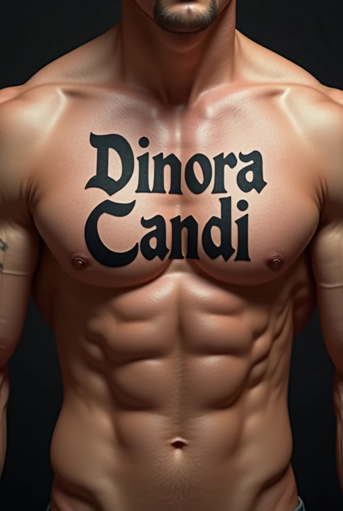 A chest tattoo that is not so small and the names are one below the other with the names Dinora and Candi for men 
