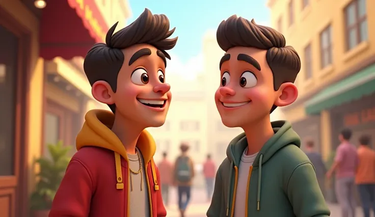 Ali Aur Hasan baithe baten kar rahi hain ine 3D cartoon style