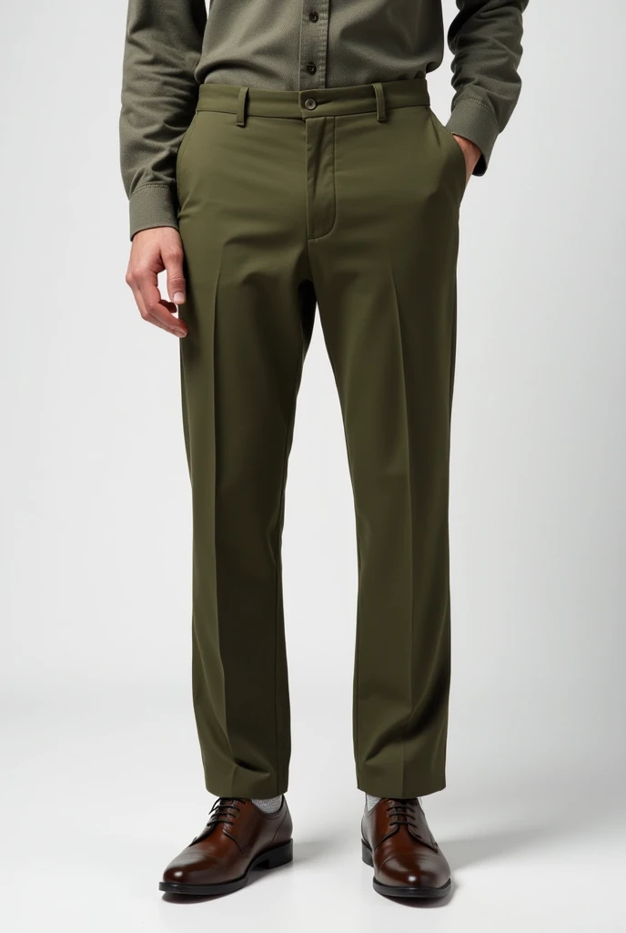 A classic normal olive green mens pant carrot fit plain fabric from front