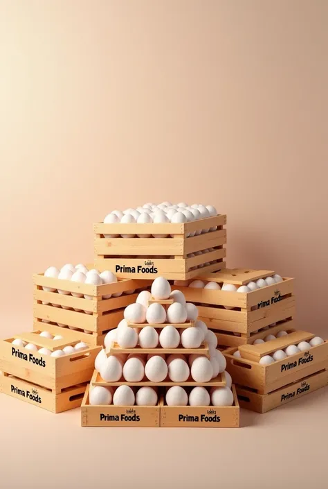 Advert picture that shows "Egg is available @ PRIMAFOODS" with egg pictures packaged inside  100 crates 