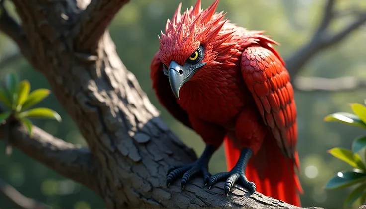 a cutthroat diamond bird that is in a tree is the main protagonist Natural realistic rendering, fotorrealista altamente detallado, render fotorrealista, Arte conceptual fotorrealista, Render hiper real, Renderizado 3D realista rojo, Aves f CGsociety, Image...