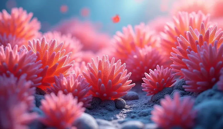 Close-up of coral covering the entire frame，Bright overall color，Simplicity，3D animation effects