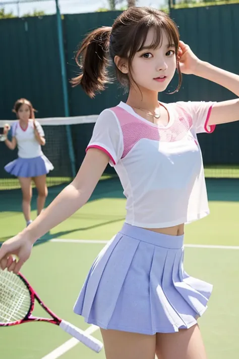 Cute Girls､high school girl､Idol､Tennis Wear､mini skirt､See-through､Fluttering in the wind