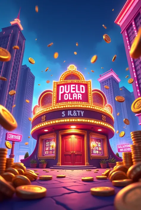 casino,game,3d,cartoon style,[City,Atmosphere,Scenes,bling,No characters,flying coins,