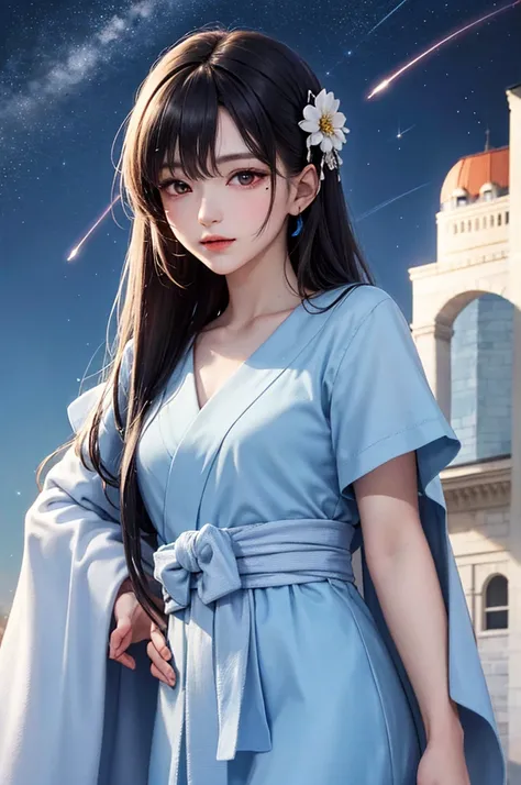 masterpiece, Highest quality, 8k, Detailed skin texture, Detailed fabric texture, Beautiful detailed face, Intricate details, Super detailed, Portrait of Rei Ayanami,Black Hair，Black Hair,Hair accessories,金のHair accessories,Red colored eyes，Long Hair,Hair ...