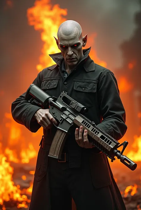 Vampire standing in fire and hold m416 gun  fool skin like pubg style 