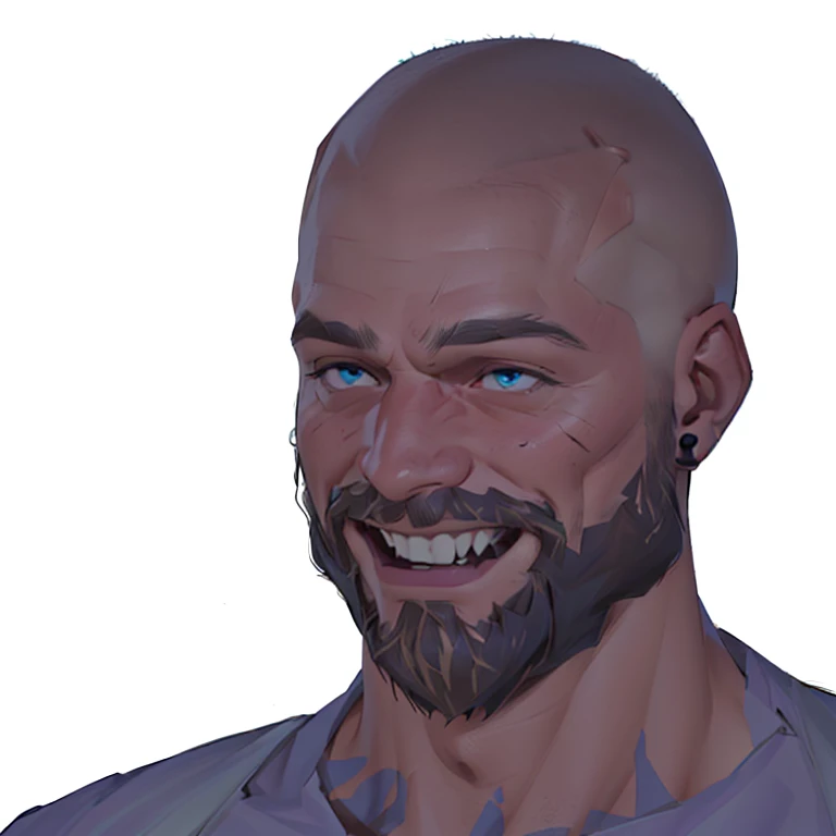 Bearded、A bald man is laughing, Absolute Chad, Twitch Emotes, Realistically drawn faces, Hyperreality, 3 d demo reel avatar, Shirtless techno viking man, Half body head shot, Blue background, Blythe 3D Style, Upper body avatar, Reddit Memes, Subsurface sca...