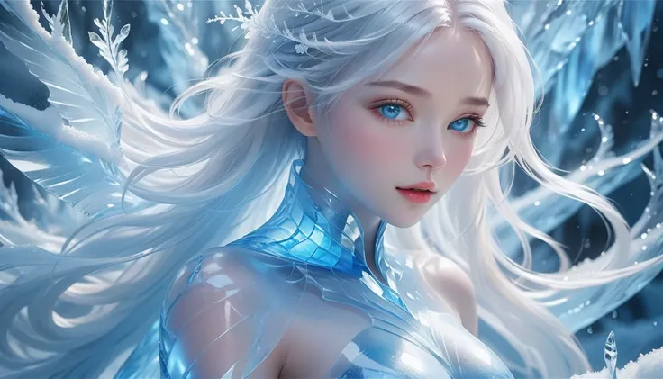 A Masterpiece In 32K Resolution, Supreme Quality, Super Detail, Official Art, Very High-Resolution 32K Wallpaper, Beautiful And Aesthetic, Ultra-Detailed Features, Awe Inspiring Detail. A Serene Scene With (Snow And Ice Petals), (Intricate Ice Detailing), ...