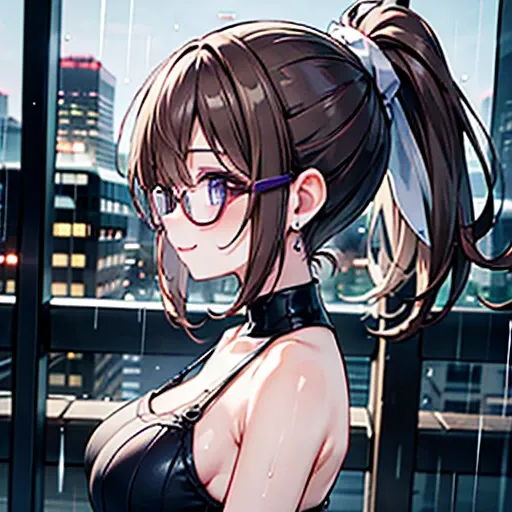 ((masterpiece)), ((Highest quality)), (ultra-detaileded), ((cute)), cute, (cute), ((sexy)), (device), ((extremely detaileded)), 4K, (8k), Highest quality, (beautiful), Anime Style, Upper Body, profile, Focus on the face, city, town, morning, a cute girl, O...