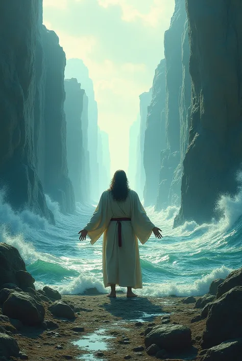 Moses raised his hands and the sea was in two