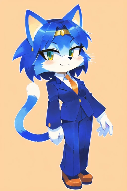 there is a drawing of a cat in a suit and tie, high quality colored sketch, full color drawing, anthropomorphic female cat, by Miyamoto, krystal from star fox, cartoon drawing, coloured in blueberra and orange, a color pencil sketch, by Yasutomo Oka, by Ok...