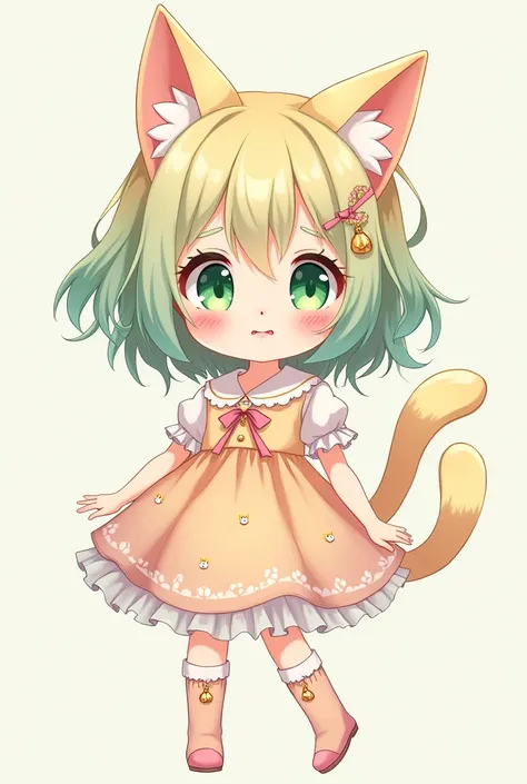 Momo is a petite girl with large, expressive eyes that shimmer like emeralds. She has soft, cat-like ears perched atop her head and a long, fluffy tail that sways with her emotions. Her hair is a playful mix of pastel colors, cascading in loose waves with ...