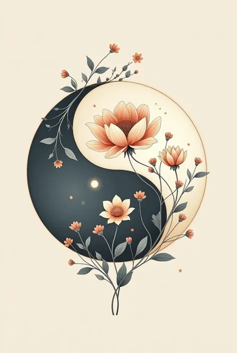 yin and yang, floral, chinese, backdrop, aesthetic, no background, 2D, 1.414:1 aspect ratio