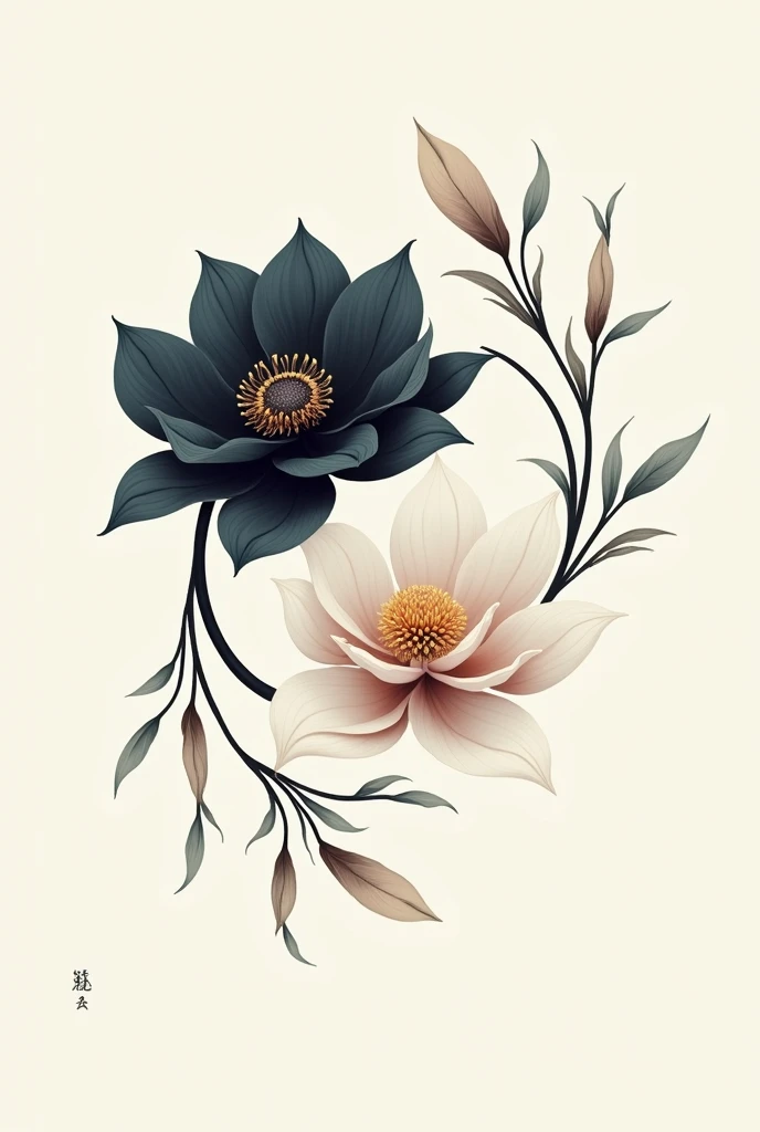 yin and yang, floral, chinese, aesthetic, no background, 2D, 1.414:1 aspect ratio