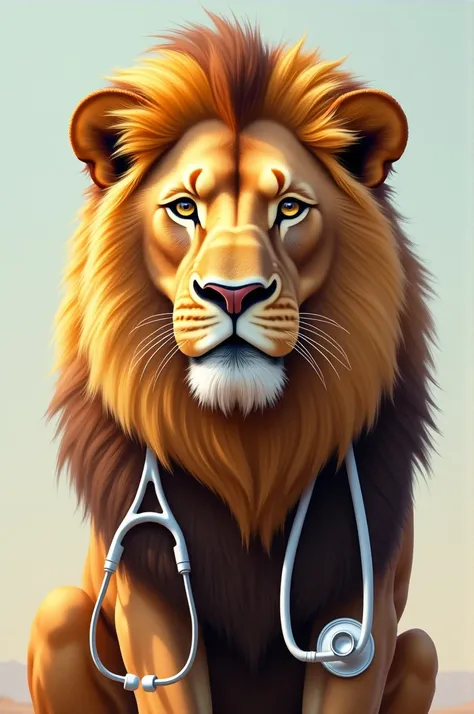 A lion which wearing stethoscope t