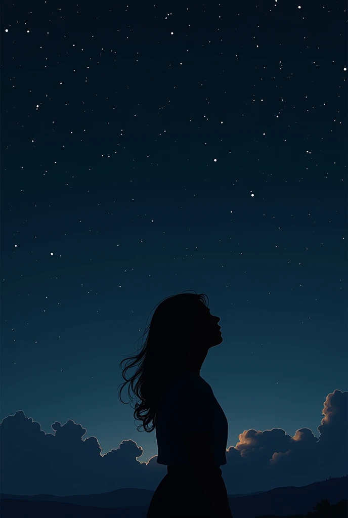 create a silhouette of a woman looking at the starry sky






