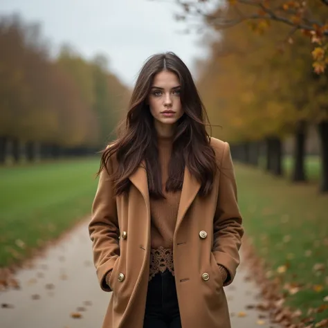 Arafed Femme, Fille sexy aux yeux verts, Portrait Sophie Mudd, cheveux bruns et grands yeux.
En fin d’après-midi, elle se promène dans un parc, vêtue d’un manteau camel ceinturé à la taille et de bottes hautes en cuir noir. Elle marche le long d’un sentier...