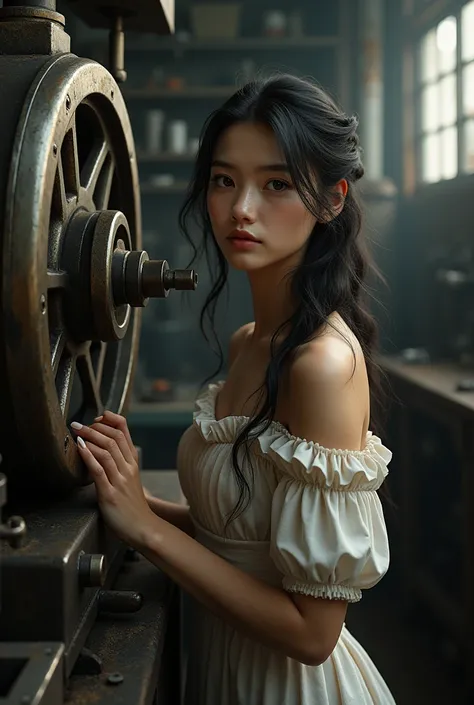 Beautiful Girl with lathe machine