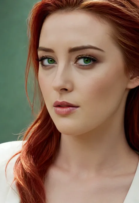 Masterpiece, girl, red hair, green eyes, y, amber heard