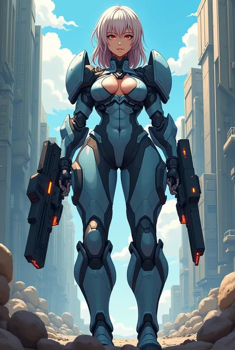 huge msucle model woman anime pumped muscles super girl suit  big tits tech weapons