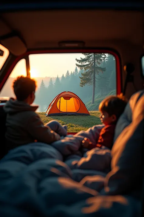 A tent from inside a car